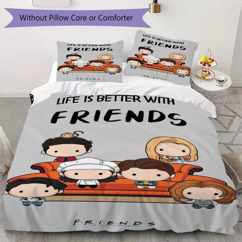 1PC Friends Theme Bedding Quilt Set Quilt Cover Pillowcase Home Decoration Birthday Gift (1 * duvet cover + 2 * pillowcase, without core)A8