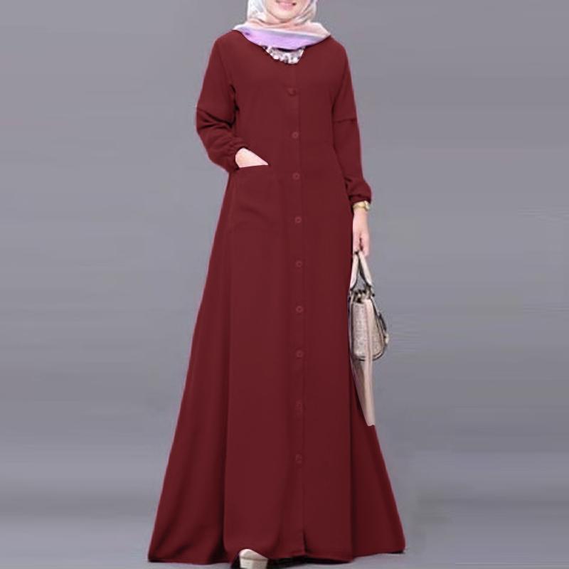 ZANZEA Женское свободное повседневное длинное платье с круглым вырезом и длинными рукавами