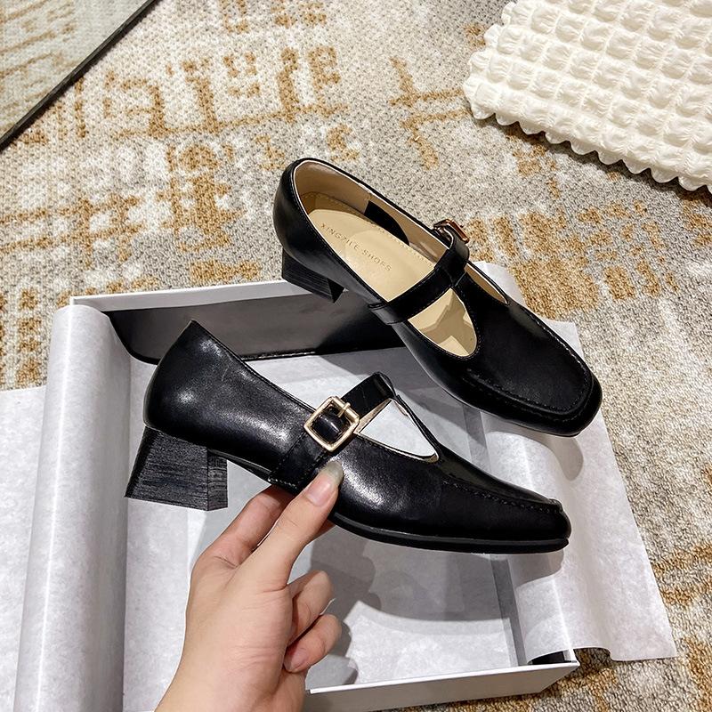 Модные черные туфли Мэри Джейн из коровьей кожи с квадратным носком, кожаные нескользящие туфли с пряжкой из Т-образного ремня, корейская версия, ретро, старомодные