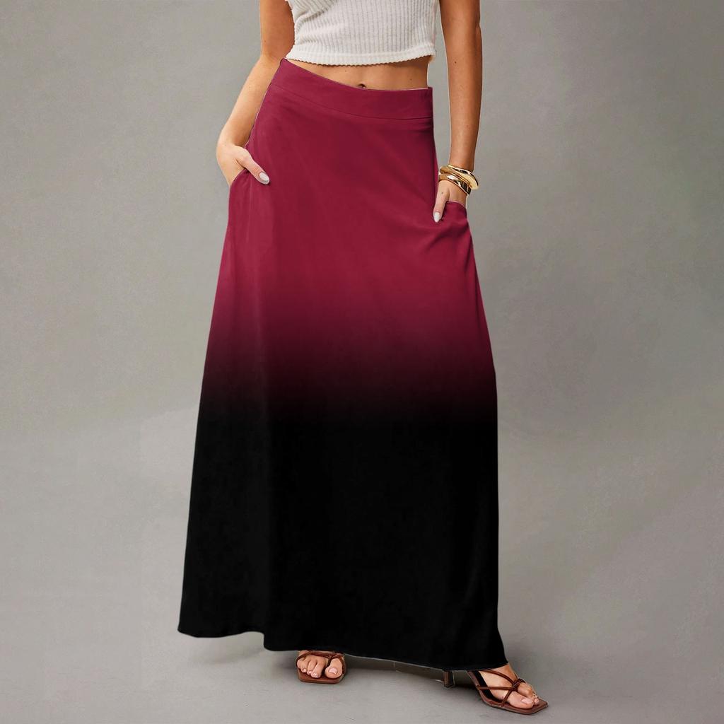 Женская повседневная складная юбка-макси с градиентным принтом, высокой талией и карманом, с драпировкой