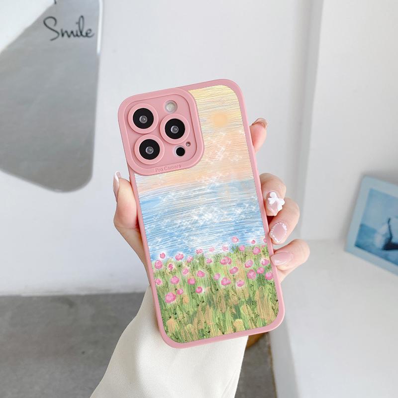 Чехол для телефона с масляной живописью цветов для iPhone 14 11 12 13 Pro Max Для iPhone XS X XR 7 8 Plus SE2 Мягкие силиконовые задние крышки