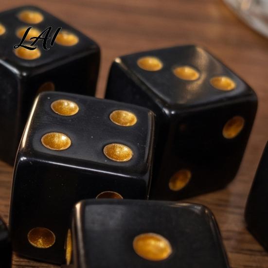 Easy to Grip Dice 5/10/15Pcs 16mm Black with Golden Dots 6-Sided Acrylic Smooth Rolling Gaming Set Classic Tabletop Board Game Accessories