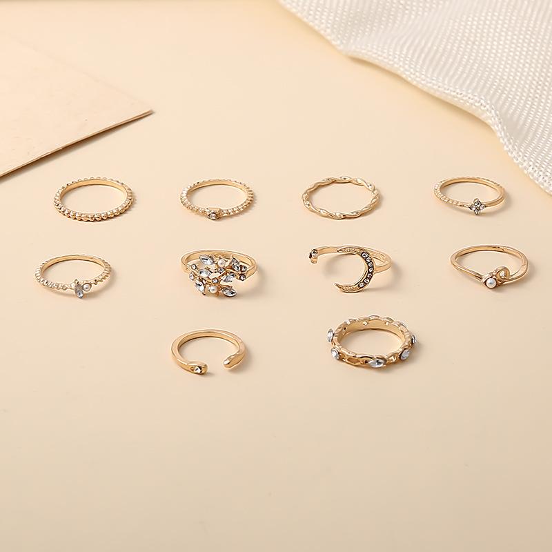 10-pack Moon Star Leaf Love Joint Ring Set