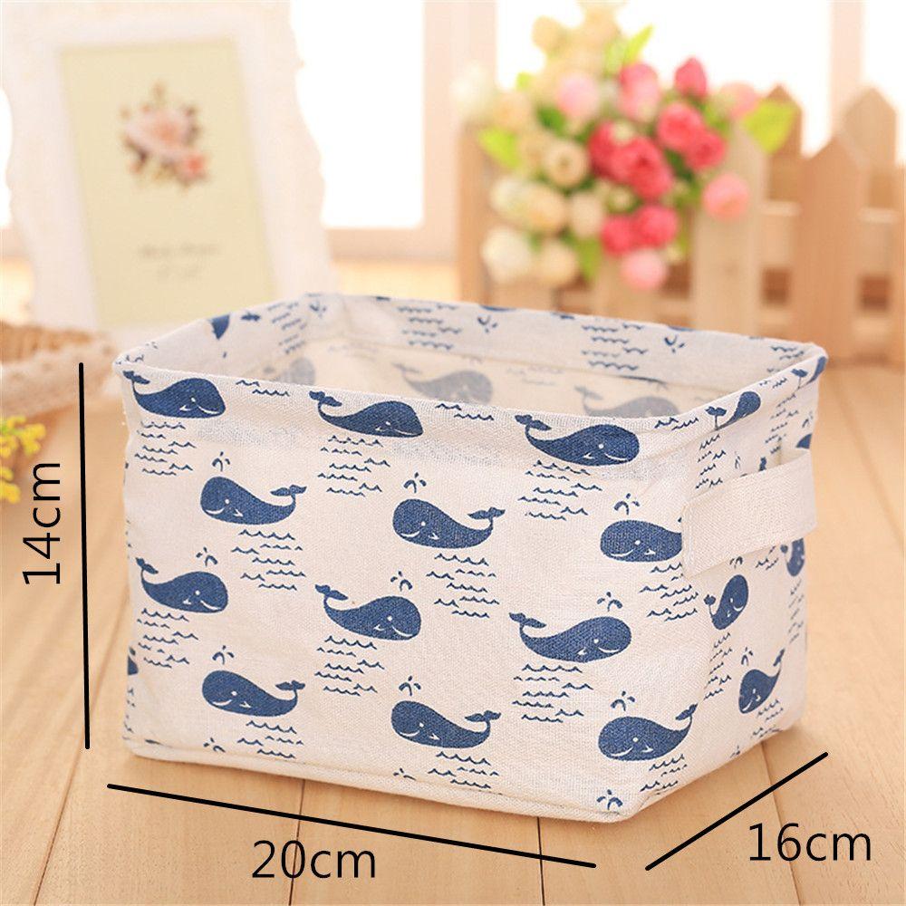 Desktop Cotton And Linen Handle Collapsible Storage Box Cartoon Pictures Storage Basket