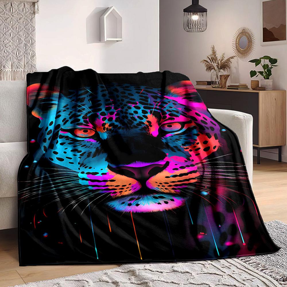 1pc Neon Leopard Print Blanket Lightweight Flannel Blanket Throw Blanket For Sofa, Bed, Travel, Camping, Livingroom, Office yy251015154