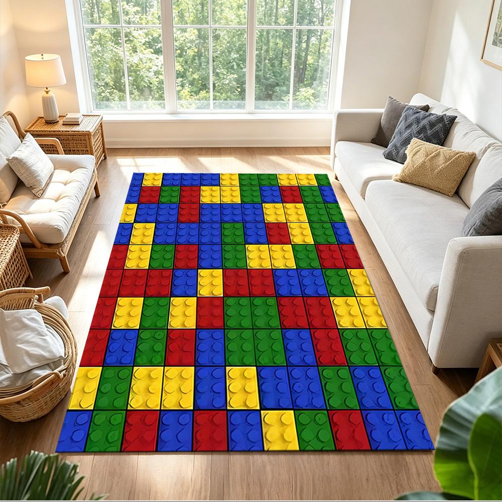 Colorful Building Blocks Pattern Non-Slip Home Carpet Design for Office Decor Living Room Bedroom Gift