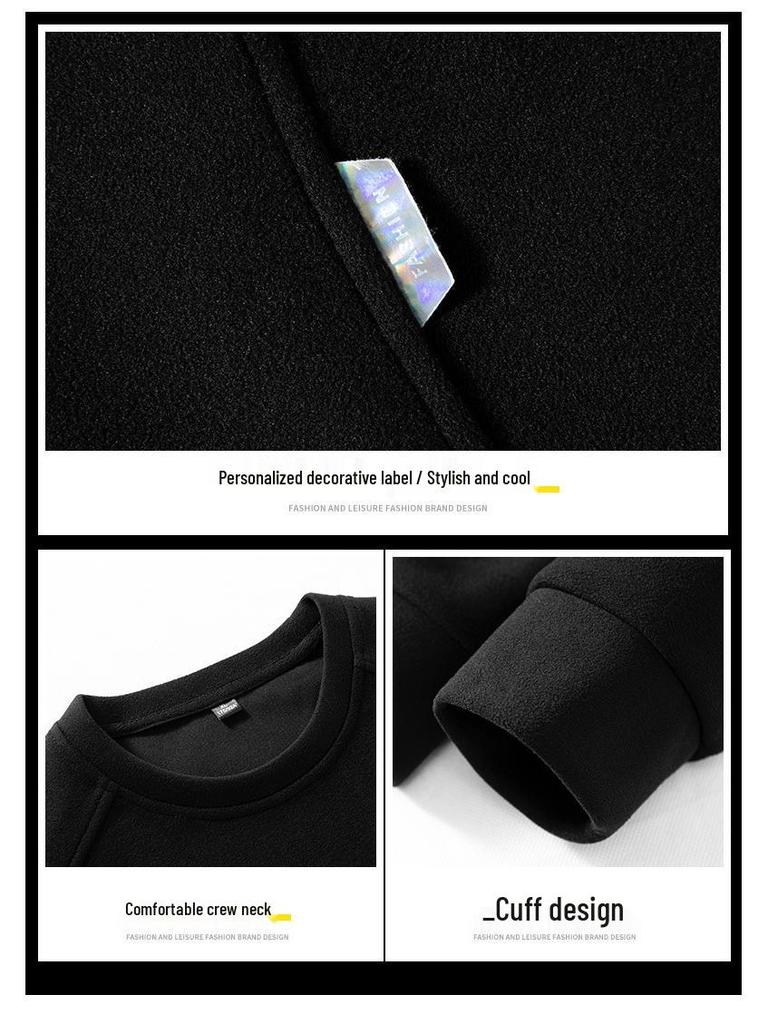 Cross2025 Men's Thermal Fleece Hoodie - Autumn/Winter Plus Size Long Sleeve Casual Base Layer