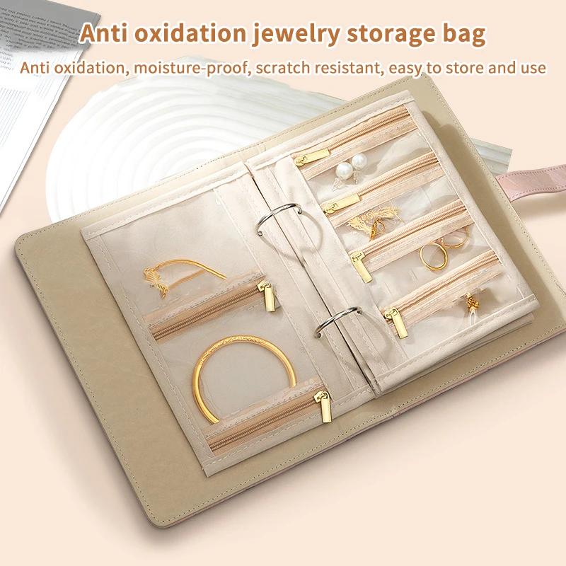 PU Leather Jewelry Storage Book Zipper Clear Pockets Jewelry Packaging Box Necklace Binder Storage Display Product For Women