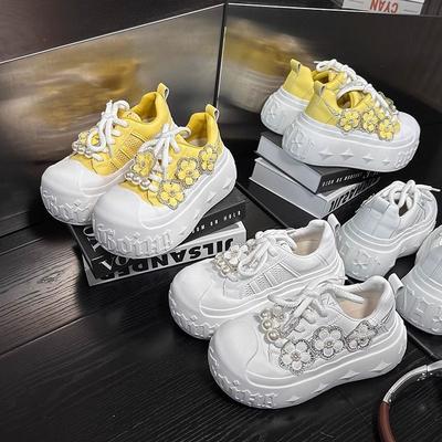 Туфли на платформе-маффине с крупной головой, украшенные стразами, уродливо-милые, женские, сетчатые, дышащие, с небольшой высотой подъема, повседневные