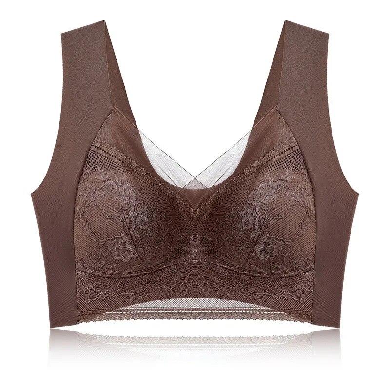 Sexy Lace Bras for Women Perspective Full Cup Solid Color Brassiere V-Neck Seamless Crop Top Female Push Up Breathable Lingerie