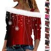 Women's Casual Christmas Printed Long Sleeve Plush Strapless Pullover Top
