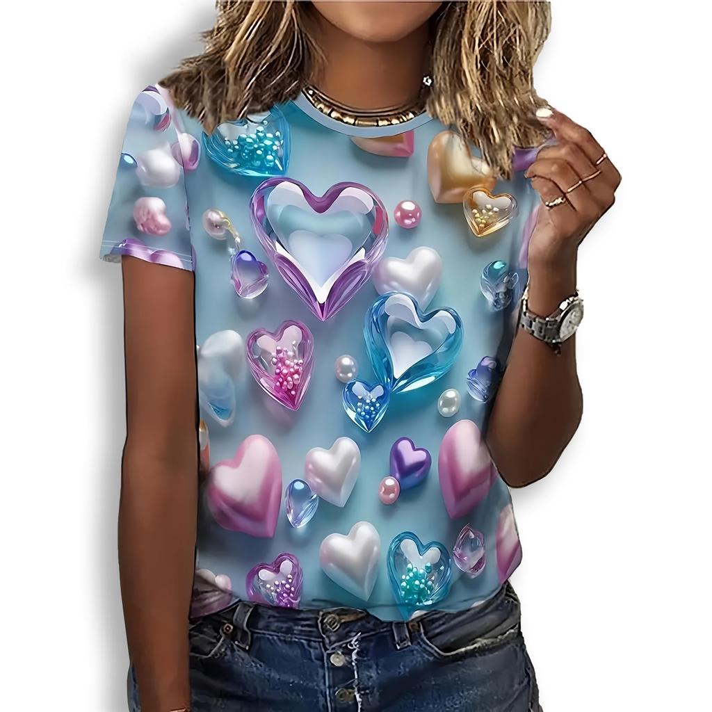 Fashion 3D Print T Shirt For Women Casual Round Neck Love Summer Short Sleeve Tops Hip Hop Trend Ladies Clothing Loose Girl Tees
