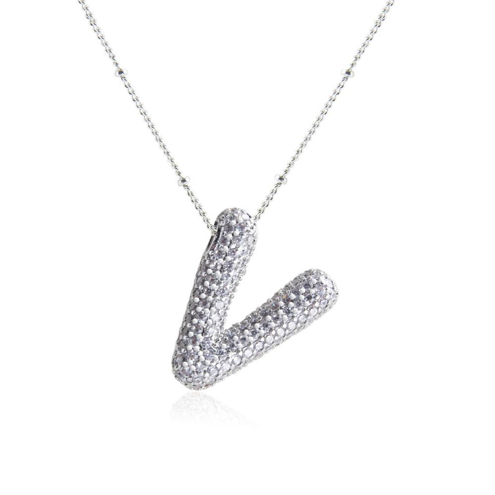 Silver Color Silver Zircon Necklace Rhinestones Women Choker Simple Letter Pendant Necklace Gift