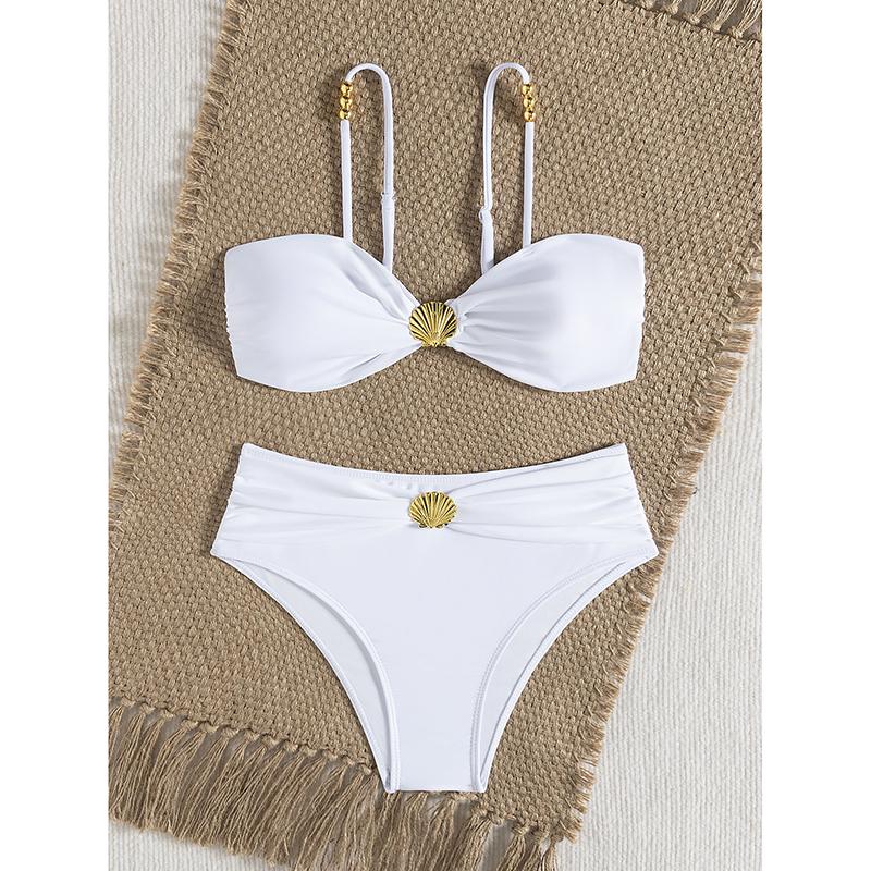 Solid Shell Sexy Bikinis Set High Waist Biquini Padded Push Up Backless Swimsuit Women Swimwear Summer Bathing Beachwear
