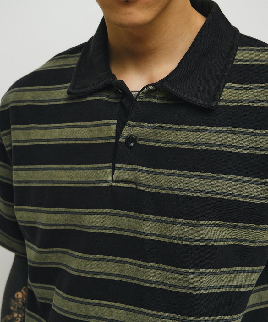 ENDOOR Vtg Dyed Stripe 1/2 Polo Shirt (Vtg Olive)