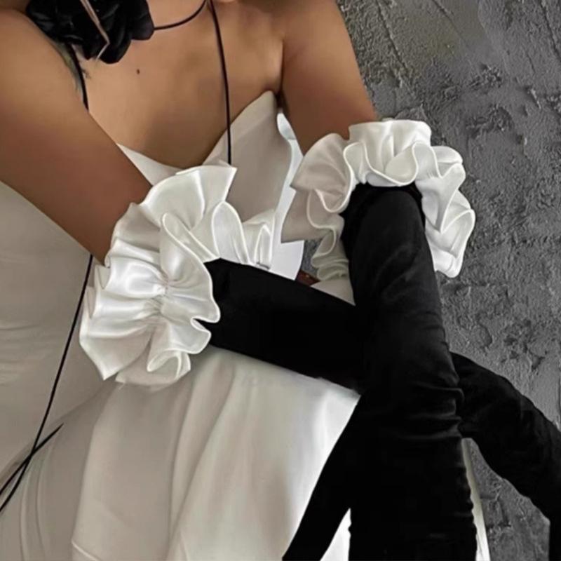 Bride Wedding Dress Satin Gloves Bubble Sleeves Decoration Personalized Long Velvet Gloves Evening Gown Accessories