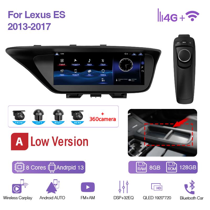 Для Lexus ES 2013-2017 10.25 дюймов GPS Навигация Радио Android12 8+256ГБ 8 ядер CarPlay 4G 360 Камера Автомобильный Мультимедийный Видеоплеер