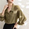 Винтажные зеленые повседневные рубашки с длинным рукавом, женские свободные модные весенне-осенние женские блузки на пуговицах, элегантные однотонные офисные простые женские рубашки 25860