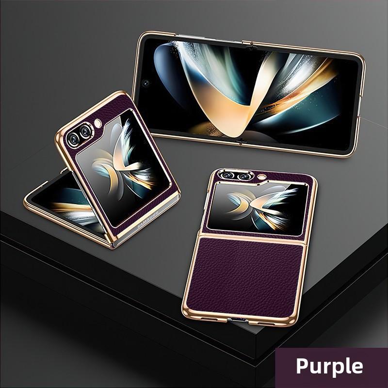 Чехол для телефона Samsung Z Flip 7 6 5 Flip6 Flip5 Flip4 Flip7 с золотой и серебряной рамой, гальванизированная ПУ-кожа, защитная крышка