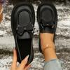 2025Spring Bowtie Platform Loafers Women Black Leather Slip On Flats Shoes College Style Thick Sole Dress Shoes Size
