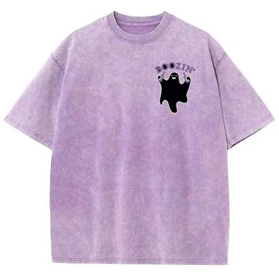 Черная женская футболка с графическим принтом в виде мультяшного призрака, модный дизайн, круглый вырез, короткий рукав, летний забавный топ