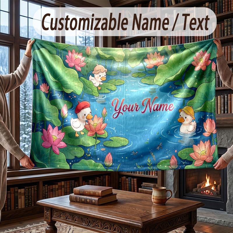 Floral Garden Theme Throw Blanket Custom Name Text Personalized Blanket Soft Cozy Blanket for Home Sofa Bed