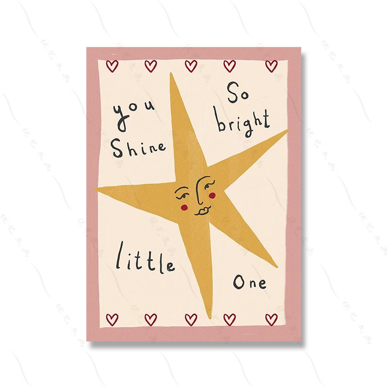 You Shine Bright Quote Prints Sleep Tight Wall Art Canvas Painting Star Moon Sun Nursery Pictures for Kids Play Room Decor