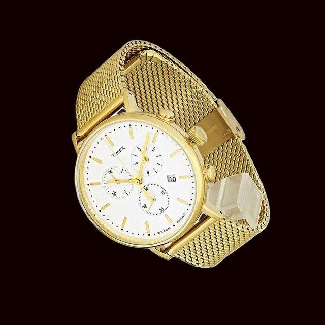 Б/У [Батарея заменена] Кварцевые часы TIMEX Fairfield Chrono 42 мм Металлический сетчатый ремешок Золотой тон