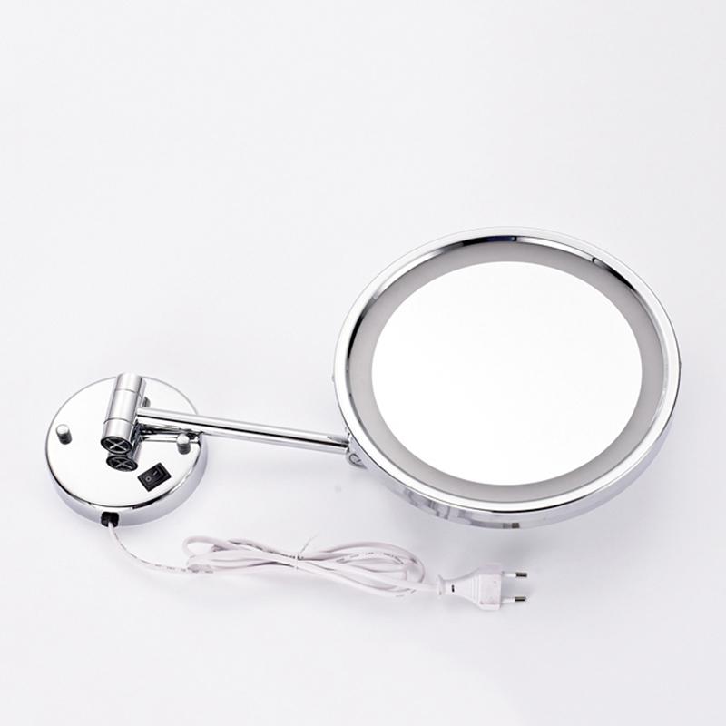 Silver Bath Mirrors 8"Wall Mounted Round One Side Bathroom Mirror LED Makeup Cosmetic Mirror Magnifying Lady's Private Mirror
