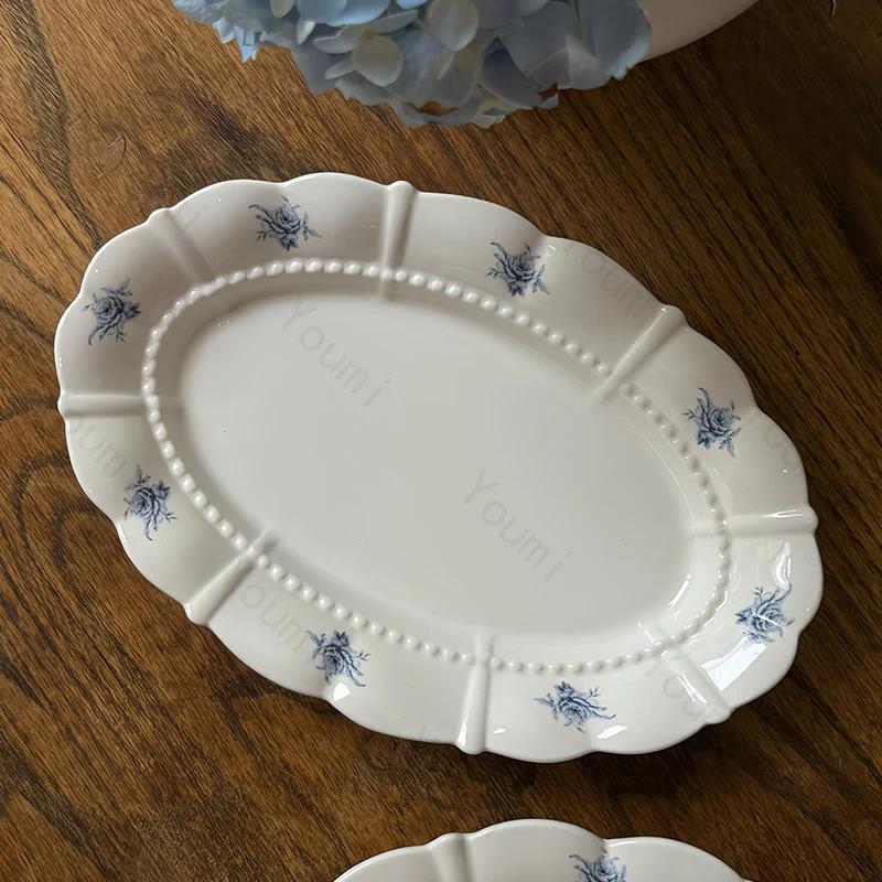 Креативные круглые тарелки с цветами для столовых приборов, элитные рестораны, послеобеденный чай, десерт, фрукты, домашняя вкусная посуда, керамическая тарелка