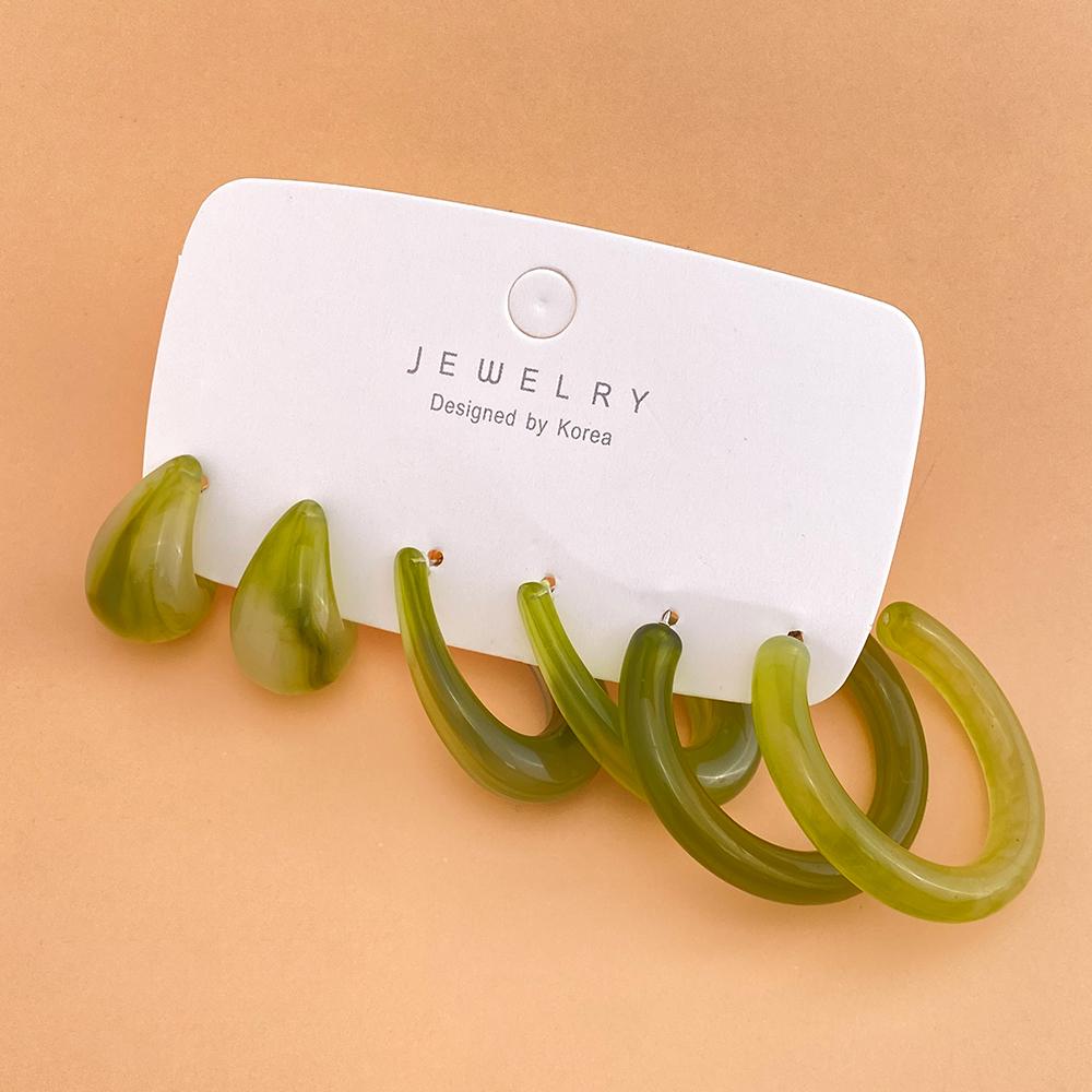 Модные акриловые серьги-кольца из смолы, комплект гладких блестящих зеленых красочных женских ретро-ювелирных изделий