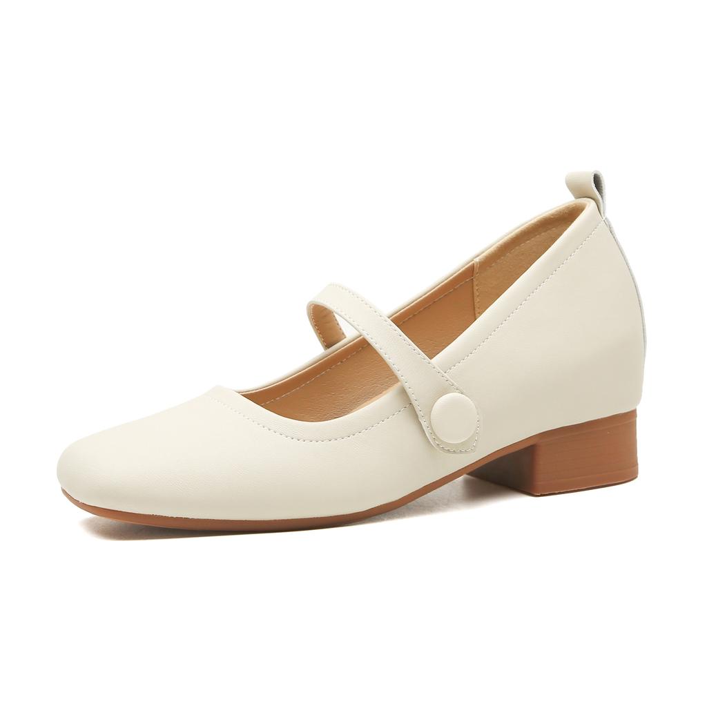 Туфли из овчины из Гонконга, женские, средний каблук, весна и осень 2024, новые, квадратные, толстый каблук, ретро, подходящие по цвету, мягкая подошва, кожа, женские