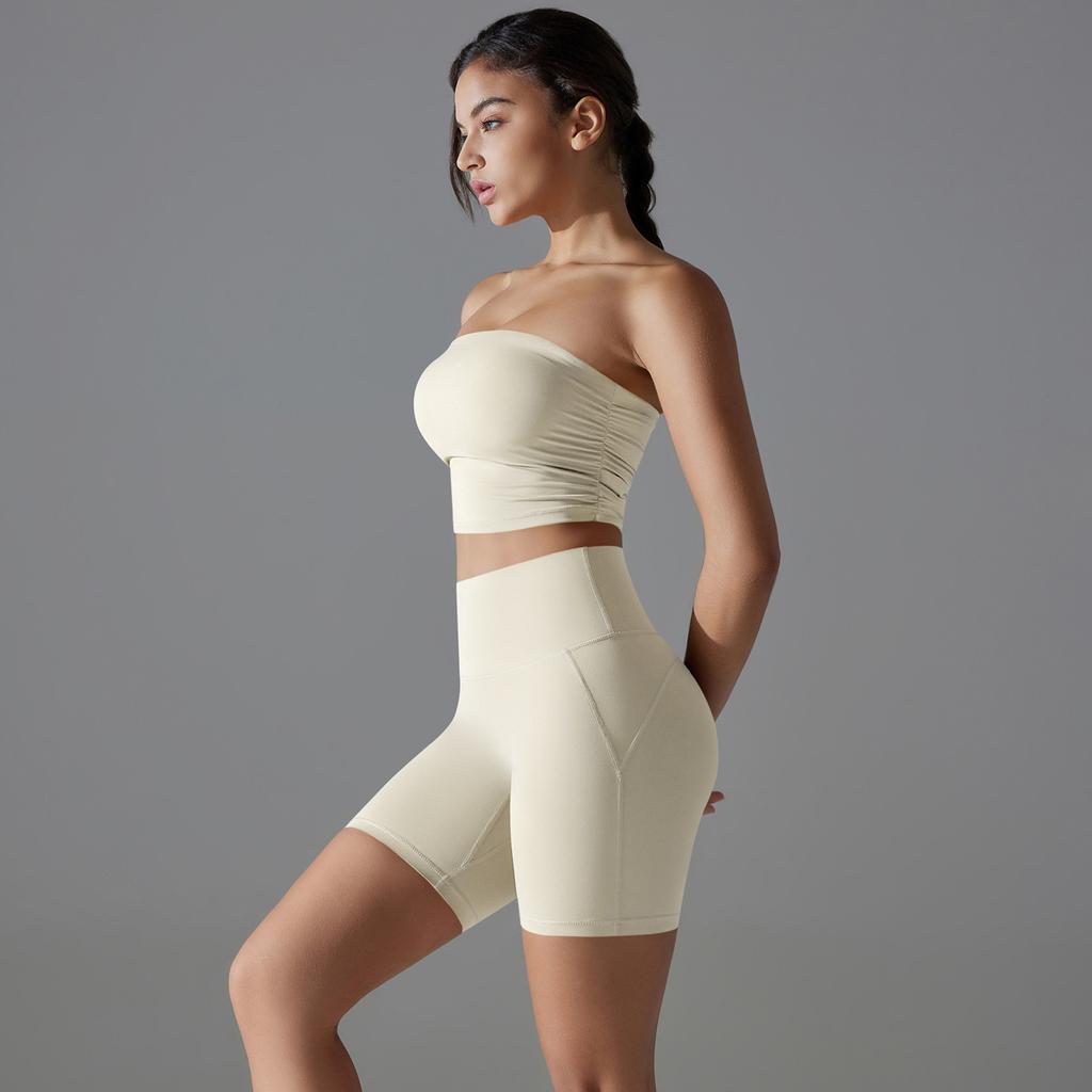 Новый цельный спортивный бюстгальтер с противоскользящим покрытием, антибликовый, комплект для йоги без бретелей, базовый, фитнес-шорты, комплект из двух частей