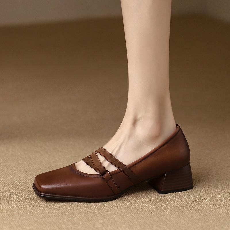 French Retro Mary Jane Shoes Women's Brown Autumn 2025 New Mid-heel Square Head Light Mouth Single Shoes