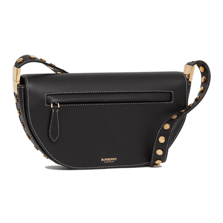 Burberry Olympia Leather Shoulder Bag With Metal Accents And Magnetic Closure Small Women Handbags Black 80470131