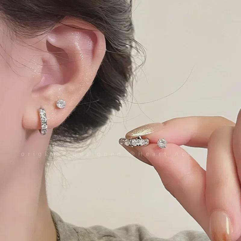 2025 Изысканные двойные серьги-кольца: Легкая пряжка класса люкс с кругом