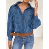 Elegant Loose Fashion Lace Women Shirt Casual Hollow Out Puff Long Sleeve Top Single-breasted Office Blouse Solid Sweet Simple Lapel Women's Clothing
