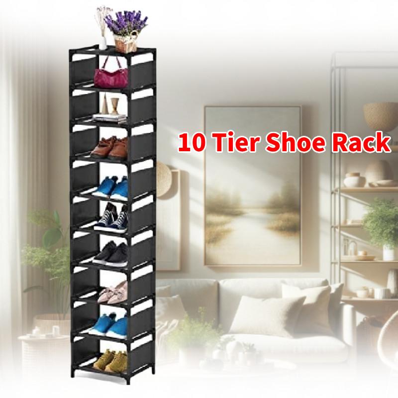 Металлическая узкая обувница 10 ярусов, компактная, простая тумба для прихожей