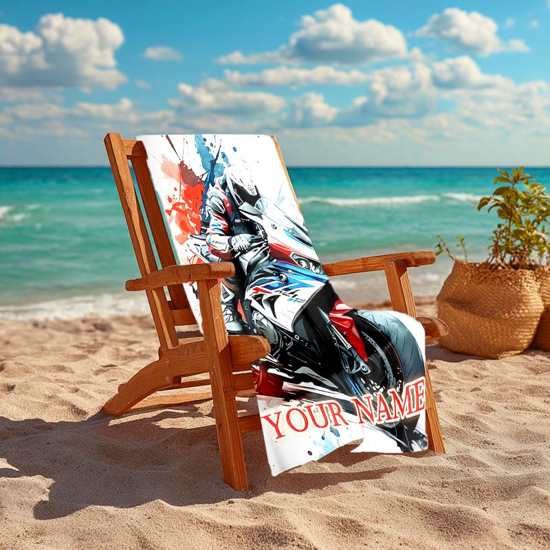 1PC Custom Name Rider Passion Style Beach Towel Highly Absorbent And Sand-Resistant Towel for Swimming, Pool, Yoga, And Travel Lightweight