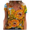 V-neck Flower Drawing Printed Short Sleeved T-shirt for Women Shirt