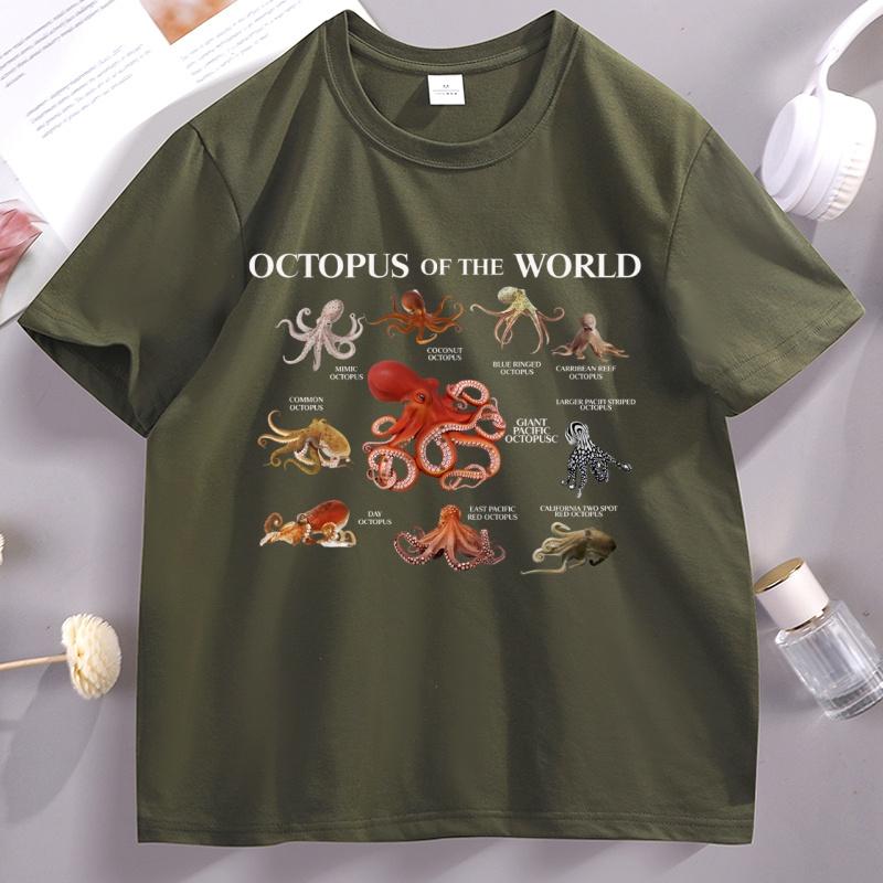Types of Octopus TShirt Unisex Women Ocean Graphic Tee Short Sleeve Casual Breathable Round Neck Tshirt Streetwear Unisexs Clothing