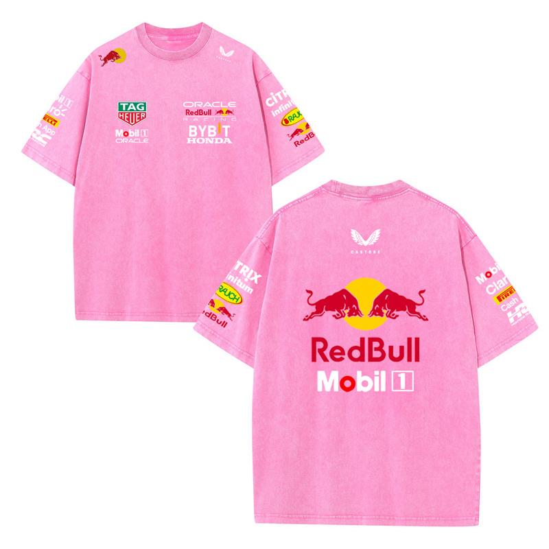 Летний гоночный костюм Формулы 1 Команда Red Bull Vestapan Униформа Короткий рукав Винтажная стирка Футболка Футболка с круглым вырезом