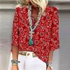 Women's Shirt Blouse Casual Loose Shirts  3/4 Sleeve  Print  V Neck Tops Print  Tops T-shirts Tee