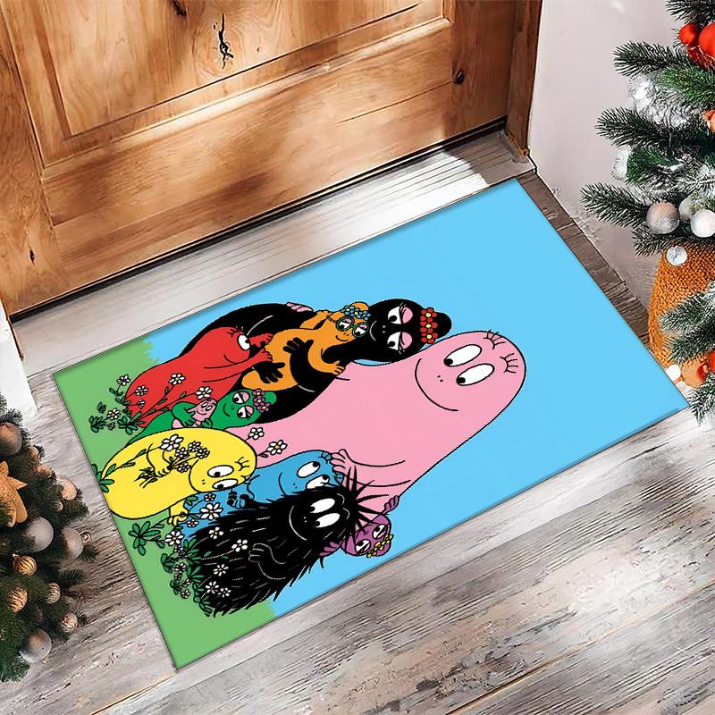 Barbapapa cartoon Printed Crystal Velvet Area Rug, Soft Anti-Slip Water Absorbent Floor Mat for Living Room Bedroom