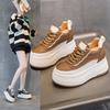 33 Small Size Lace-up Inner Height Increase Casual New Thick-soled Wedge Heel Leather Small Wedge Heel Shows High White Shoes Women