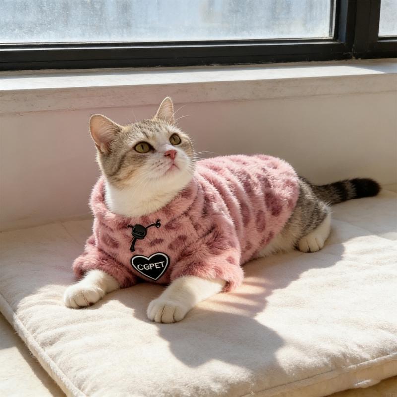 Fleece Lined Winter Cats Clothing for Maximums Warmth and Comfortable in Cold Environment with Leopards Print
