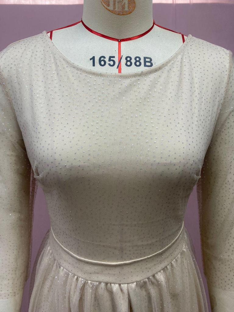 Европейское и американское женское прозрачное платье с круглым вырезом и длинными рукавами, сексуальное