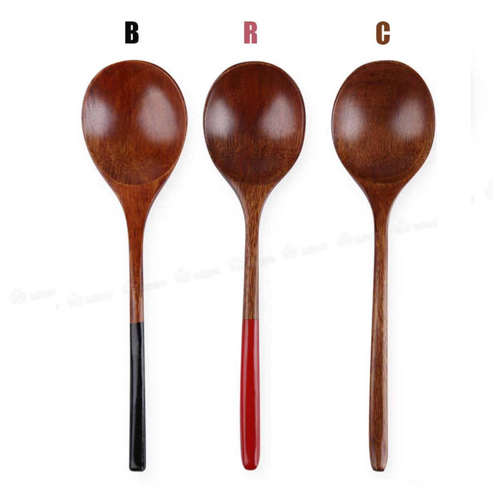 Round Spoon Head Coffee Dessert Ice Cream Kitchen Utensils Soup Spoon Wooden Spoon Tableware