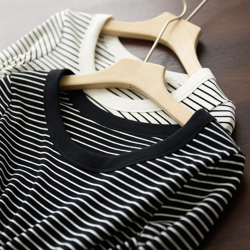 Футболка из чистого хлопка, женская рубашка с длинными рукавами в полоску, осенняя новинка, круглый вырез, тонкий и универсальный топ