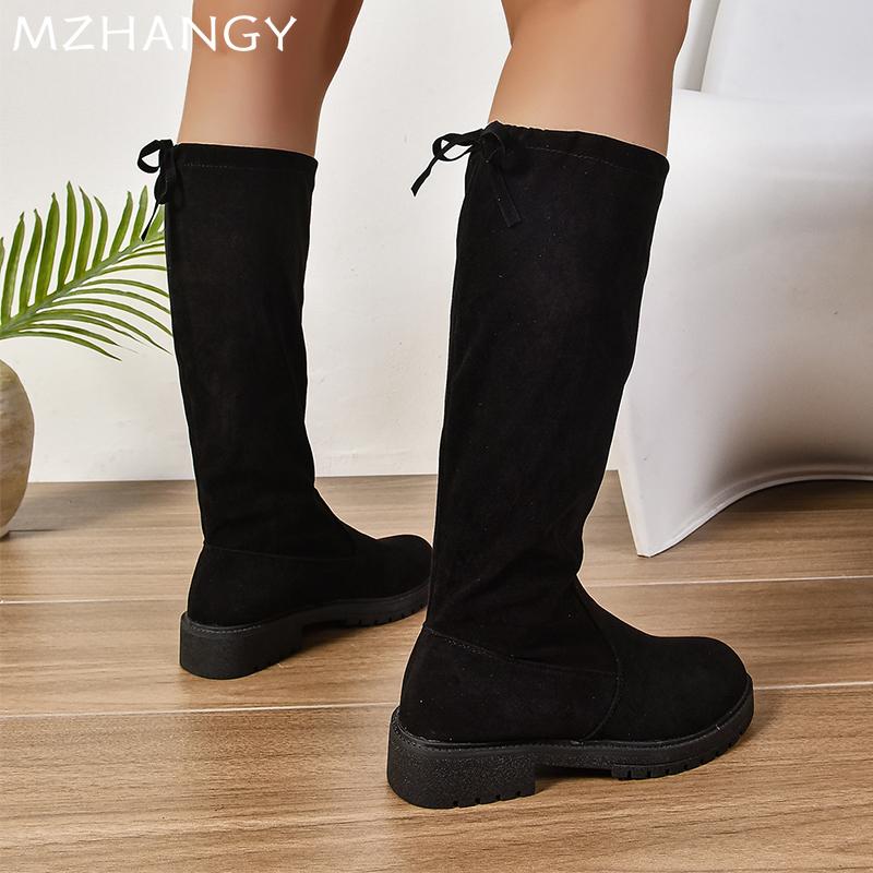 Women Flats High Boots Suede Knee High Shoes Fashion Woman 2024 Trend Chelsea Boots Walking Winter New Goth Mujer Snow Boots